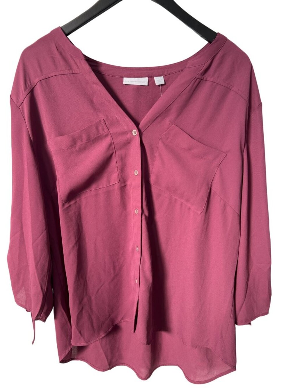 New York & Company Shirt XL Button Up Blouse 3/4 Sleeve Feminine Business Casual
